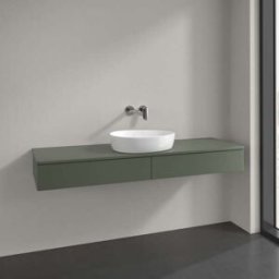 Villeroy und Boch Meuble vasque Villeroy & Boch Antao L14050HL avec éclairage, 2 tiroirs, 1600 x 190 x 500 mm, façade lisse, laque mate Vert Feuille / Laque mate Vert Feuille