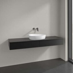 Villeroy und Boch Meuble vasque Villeroy & Boch Antao L14050PD avec éclairage, 2 tiroirs, 1600 x 190 x 500 mm, façade lisse, laque noire mate / laque noire mate