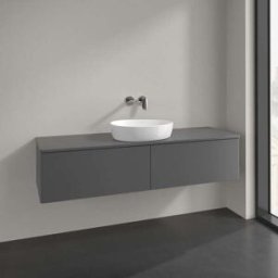 Villeroy und Boch Meuble vasque Villeroy & Boch Antao L36050GK avec éclairage, 2 tiroirs, 1600 x 360 x 500 mm, façade lisse, laque anthracite mate.