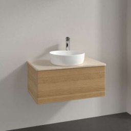 Villeroy und Boch Meuble vasque Villeroy & Boch Antao K30153HN 80 x 36 x 50 cm, percé pour robinetterie, plan vasque couleur Botticino, chêne miel