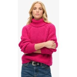Superdry Femme Pull Ample en Maille à Col Roulé Rose Tricoté, Taille: 44 Taille: 44