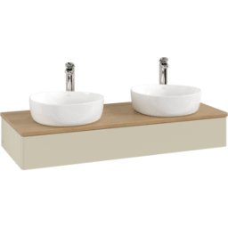 Villeroy und Boch Meuble vasque Villeroy & Boch Antao K13051HJ 120 x 19 x 50 cm, percé pour robinetterie, plan vasque couleur chêne miel, laque mate gris soie