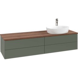 Villeroy und Boch Meuble vasque Villeroy & Boch Antao L27052HL avec éclairage, 160 x 36 x 50 cm, percé pour robinetterie, plan vasque couleur noyer chaud, laque mate vert feuille