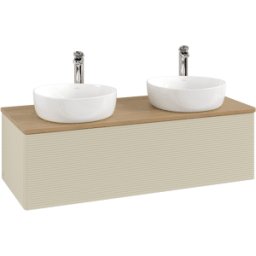 Villeroy und Boch Meuble vasque Villeroy & Boch Antao L35151HJ avec éclairage, 120 x 36 x 50 cm, percé pour robinetterie, plan vasque couleur chêne miel, laque mate gris soie