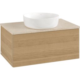 Villeroy und Boch Meuble vasque Villeroy & Boch Antao L30113HN 80 x 36 x 50 cm, plan vasque couleur Botticino, chêne miel