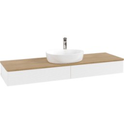 Villeroy und Boch Meuble sous-vasque Villeroy et Boch Antao K14151MT 160x19x50cm, trou pour robinetterie, plan vasque couleur chêne miel, laqué blanc mat