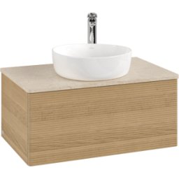 Villeroy und Boch Meuble vasque Villeroy & Boch Antao L30153HN 80 x 36 x 50 cm, percé pour robinetterie, plan vasque couleur Botticino, chêne miel
