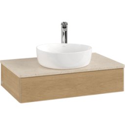 Villeroy und Boch Meuble vasque Villeroy & Boch Antao L08153HN 80 x 19 x 50 cm, percé pour robinetterie, plan vasque couleur Botticino, chêne miel