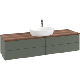 Villeroy und Boch Meuble vasque Villeroy & Boch Antao L25152HL avec éclairage et finition texturée, 160 x 36 x 50 cm, perçage robinetterie, plan vasque couleur noyer chaud, laque mate vert feuille