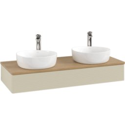 Villeroy und Boch Meuble vasque Villeroy & Boch Antao L13151HJ avec éclairage, 120 x 19 x 50 cm, percé pour robinetterie, plan vasque couleur chêne miel, laque mate gris soie