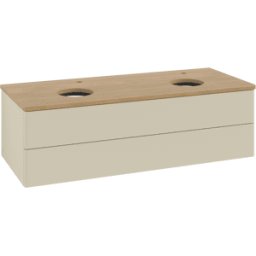 Villeroy und Boch Meuble vasque Villeroy & Boch Antao L24051HJ avec éclairage, 120 x 36 x 50 cm, percé pour robinetterie, plan vasque couleur chêne miel, laque mate gris soie