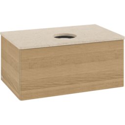 Villeroy und Boch Meuble vasque Villeroy & Boch Antao K30113HN 80 x 36 x 50 cm, plan vasque couleur Botticino, chêne miel