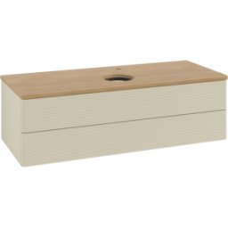 Villeroy und Boch Meuble vasque Villeroy & Boch Antao L21151HJ avec éclairage, 120 x 36 x 50 cm, percé pour robinetterie, plan vasque couleur chêne miel, laque mate gris soie