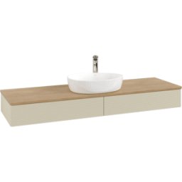 Villeroy und Boch Meuble vasque Villeroy & Boch Antao K14151HJ 160 x 19 x 50 cm, percé pour robinetterie, plan vasque couleur chêne miel, laque mate gris soie