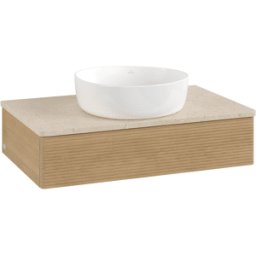 Villeroy und Boch Meuble vasque Villeroy & Boch Antao L08113HN avec éclairage, finition texturée, 80 x 19 x 50 cm, plan vasque couleur Botticino, chêne miel