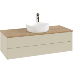 Villeroy und Boch Meuble vasque Villeroy & Boch Antao L21051HJ avec éclairage, 120 x 36 x 50 cm, percé pour robinetterie, plan vasque couleur chêne miel, laque mate gris soie