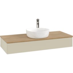 Villeroy und Boch Meuble vasque Villeroy & Boch Antao L10051HJ avec éclairage, 120 x 19 x 50 cm, percé pour robinetterie, plan vasque couleur chêne miel, laque mate gris soie