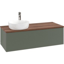 Villeroy und Boch Meuble vasque Villeroy & Boch Antao L33152HL avec éclairage et finition texturée, 120 x 36 x 50 cm, perçage robinetterie, plan vasque couleur noyer chaud, laque mate vert feuille
