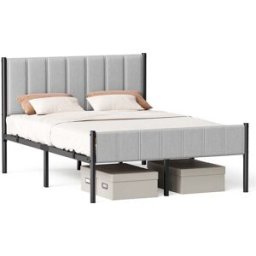 VASAGLE Cadre de lit avec tête rembourrée en acier, Gris Tourterelle / 140l x 190L cm