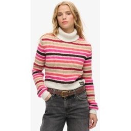 Superdry Femme Pull Court Rayé à col Roulé Blanc Taille: 36