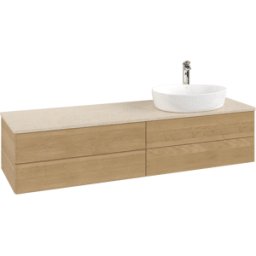 Villeroy und Boch Meuble vasque Villeroy & Boch Antao K27053HN 160 x 36 x 50 cm, percé pour robinetterie, plan vasque couleur Botticino, chêne miel
