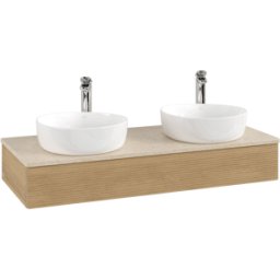Villeroy und Boch Meuble vasque Villeroy & Boch Antao K13153HN 120 x 19 x 50 cm, percé pour robinetterie, plan vasque couleur Botticino, chêne miel