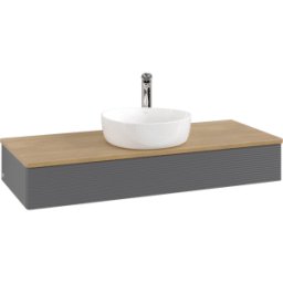 Villeroy und Boch Meuble vasque Villeroy & Boch Antao K10151GK 120 x 19 x 50 cm, percé pour robinetterie, plan vasque couleur chêne miel, laque anthracite mate