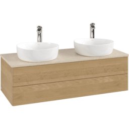 Villeroy und Boch Meuble vasque Villeroy & Boch Antao L24053HN avec éclairage, 120 x 36 x 50 cm, percé pour robinetterie, plan vasque couleur Botticino, chêne miel