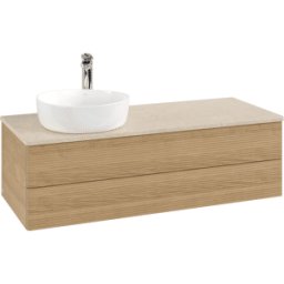 Villeroy und Boch Meuble vasque Villeroy & Boch Antao K22153HN 120 x 36 x 50 cm, percé pour robinetterie, plan vasque couleur Botticino, chêne miel