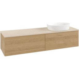 Villeroy und Boch Meuble vasque Villeroy & Boch Antao L38113HN avec éclairage, 2 tiroirs, 1600 x 360 x 500 mm, façade texturée, Chêne Miel / Botticino