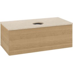 Villeroy und Boch Meuble vasque Villeroy & Boch Antao L31113HN avec éclairage, 1 tiroir, 1000 x 360 x 500 mm, façade texturée, Chêne Miel / Botticino