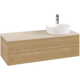 Villeroy und Boch Meuble vasque Villeroy & Boch Antao K23053HN 120 x 36 x 50 cm, percé pour robinetterie, plan vasque couleur Botticino, chêne miel
