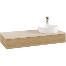 Villeroy und Boch Meuble vasque Villeroy & Boch Antao L12053HN 120 x 19 x 50 cm, percé pour robinetterie, plan vasque couleur Botticino, chêne miel
