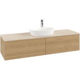Villeroy und Boch Meuble vasque Villeroy & Boch Antao K36153HN 160 x 36 x 50 cm, percé pour robinetterie, plan vasque couleur Botticino, chêne miel