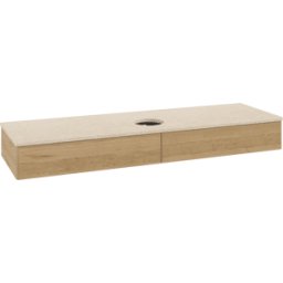 Villeroy und Boch Meuble vasque Villeroy & Boch Antao L14013HN avec éclairage, 2 tiroirs, 1600 x 190 x 500 mm, façade lisse, chêne miel / Botticino