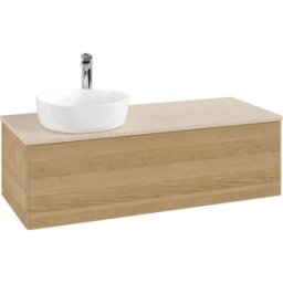 Villeroy und Boch Meuble vasque Villeroy & Boch Antao K33053HN 120 x 36 x 50 cm, percé pour robinetterie, plan vasque couleur Botticino, chêne miel