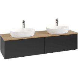 Villeroy und Boch Meuble vasque Villeroy & Boch Antao K39051PD 160 x 36 x 50 cm, percé pour robinetterie, plan vasque couleur chêne miel, laque noire mate
