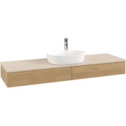 Villeroy und Boch Meuble vasque Villeroy & Boch Antao K14153HN 160 x 19 x 50 cm, percé pour robinetterie, plan vasque couleur Botticino, chêne miel
