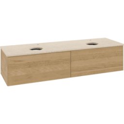 Villeroy und Boch Meuble vasque Villeroy & Boch Antao L39053HN avec éclairage, 2 tiroirs, 1600 x 360 x 500 mm, façade lisse, chêne miel / Botticino
