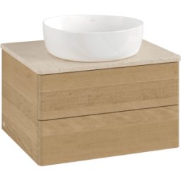 Villeroy und Boch Meuble vasque Villeroy & Boch Antao L18013HN avec éclairage, 2 tiroirs, 600 x 360 x 500 mm, façade lisse, chêne miel / Botticino