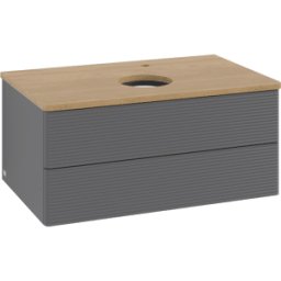 Villeroy und Boch Meuble vasque Villeroy & Boch Antao K19151GK 80 x 36 x 50 cm, percé pour robinetterie, plan vasque couleur chêne miel, laque anthracite mate