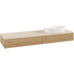 Villeroy und Boch Meuble vasque Villeroy & Boch Antao L16013HN 160 x 19 x 50 cm, plan vasque couleur Botticino, chêne miel