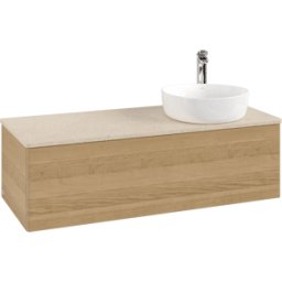 Villeroy und Boch Meuble vasque Villeroy & Boch Antao K34053HN 120 x 36 x 50 cm, percé pour robinetterie, plan vasque couleur Botticino, chêne miel