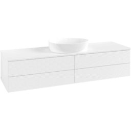 Villeroy und Boch Meuble vasque Villeroy & Boch Antao L25150MT avec éclairage, 4 tiroirs, 1600 x 360 x 500 mm, façade texturée, laque blanche mate / laque blanche mate