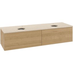 Villeroy und Boch Meuble vasque Villeroy & Boch Antao L39153HN avec éclairage, 2 tiroirs, 1600 x 360 x 500 mm, façade texturée, Chêne Miel / Botticino