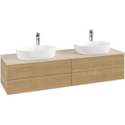 Villeroy und Boch Meuble vasque Villeroy & Boch Antao K28053HN 160 x 36 x 50 cm, percé pour robinetterie, plan vasque couleur Botticino, chêne miel
