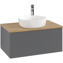 Villeroy und Boch Meuble vasque Villeroy & Boch Antao K30151GK 80 x 36 x 50 cm, percé pour robinetterie, plan vasque couleur chêne miel, laque anthracite mate