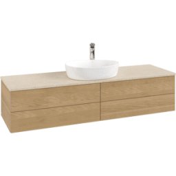 Villeroy und Boch Meuble vasque Villeroy & Boch Antao L25153HN 160 x 36 x 50 cm, percé pour robinetterie, plan vasque couleur Botticino, chêne miel