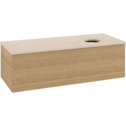Villeroy und Boch Meuble vasque Villeroy & Boch Antao L34113HN avec éclairage, 1 tiroir, 1200 x 360 x 500 mm, façade texturée, Chêne Miel / Botticino