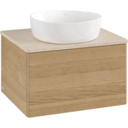 Villeroy und Boch Meuble vasque Villeroy & Boch Antao L29013HN avec éclairage, 60 x 36 x 50 cm, plan vasque couleur Botticino, chêne miel